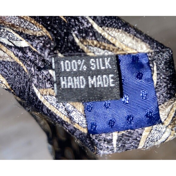 Vintage Pierre Cardin Men's Necktie Tie Silk   Geometric Black Gold Neutrals - Picture 4 of 6